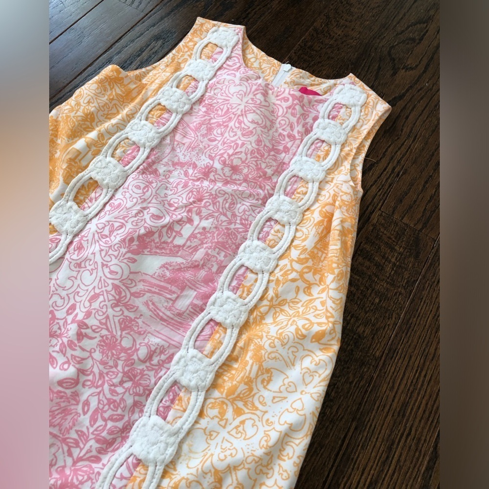 Lilly Pulitzer Jubilee Girls 6 RARE Orange/Pink Floral Toile Shift Dress - EUC! - Picture 3 of 12